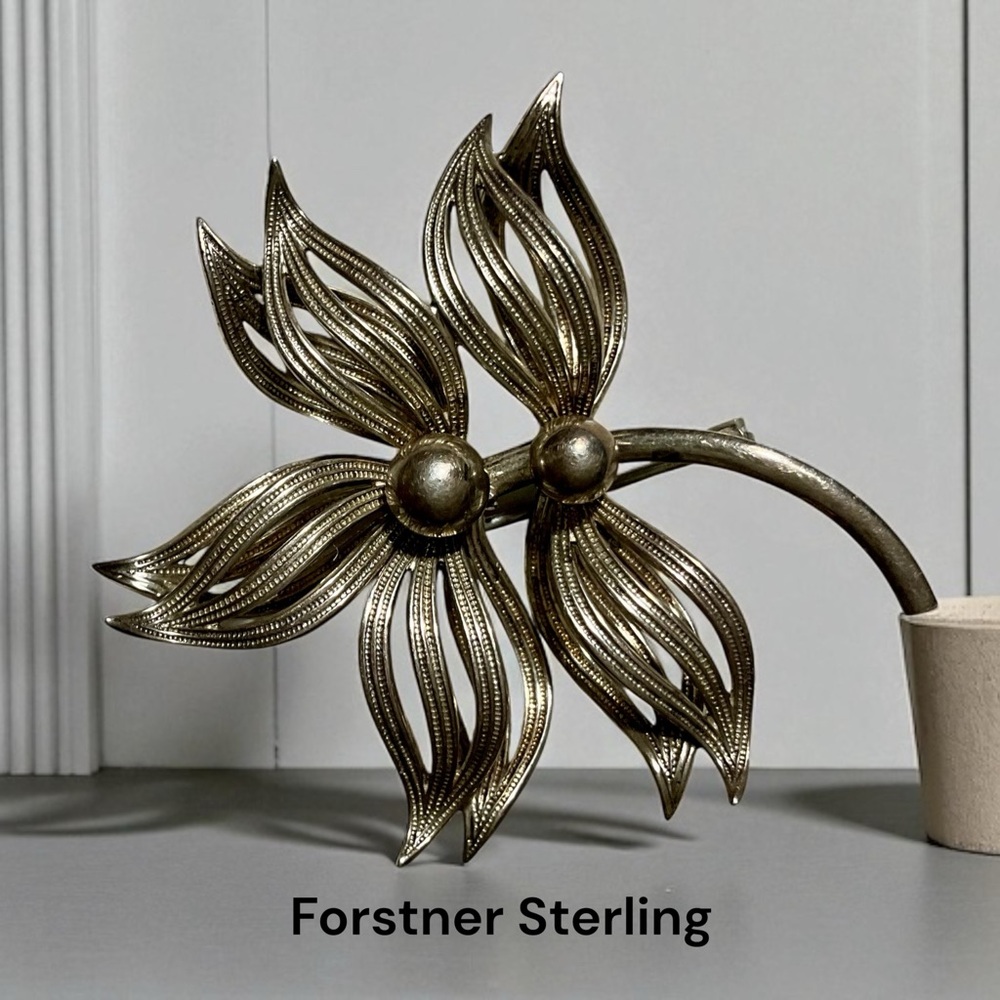 Forstner Sterling Flower Brooch Pin Sturdy Dimensional Intricate Vintage Elegant